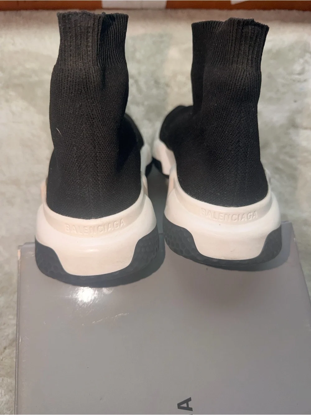 Balenciaga Black and White Speed Trainer Sock Sneakers